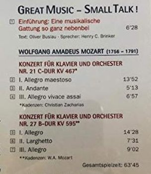 Preview: Mozart - Klavierkonzerte 21+27 CD